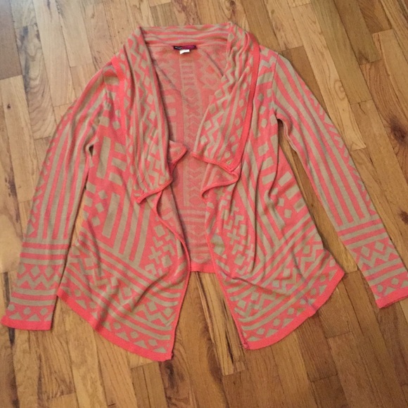 Coral and cream Aztec print cardigan