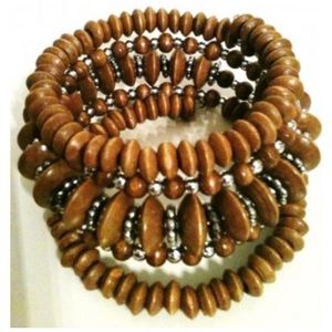 BROWN & SILVER BEAD STRETCH BRACELET