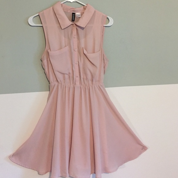 Pink Button-Up Colllared Skater Dress