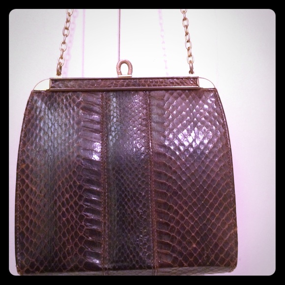 Genuine Snakeskin Brown Evening Bag - London