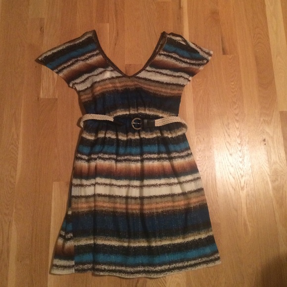 Blue brown and white patterned dress - Picture 1 of 1