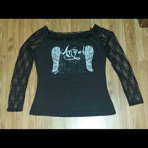 Angel Wing Lace Sleeve Slit Back Top