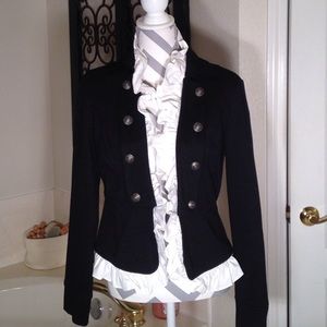 Ruffle lined black military style jacket.