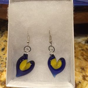 Blue and yellow glass earrings