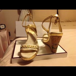 Coach gold strap wedges