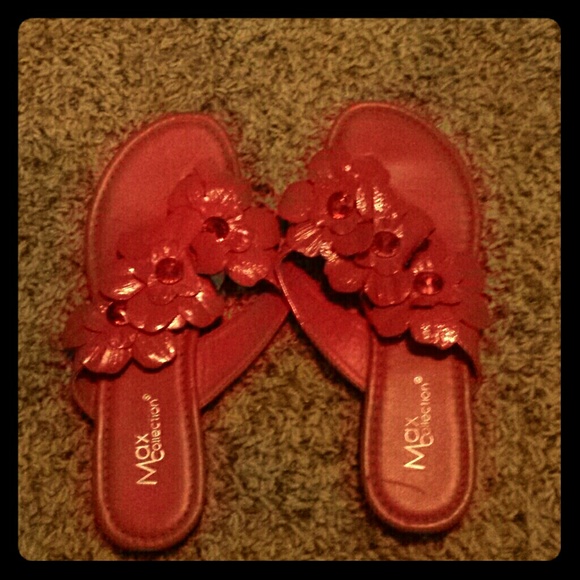Red flowered sandals