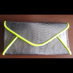 Silver and Neon Yellow Envelope Clutch
