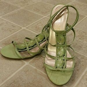 New York Transit green jeweled sandals