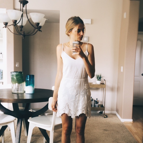 LIV | lowback white lace appliqué dress