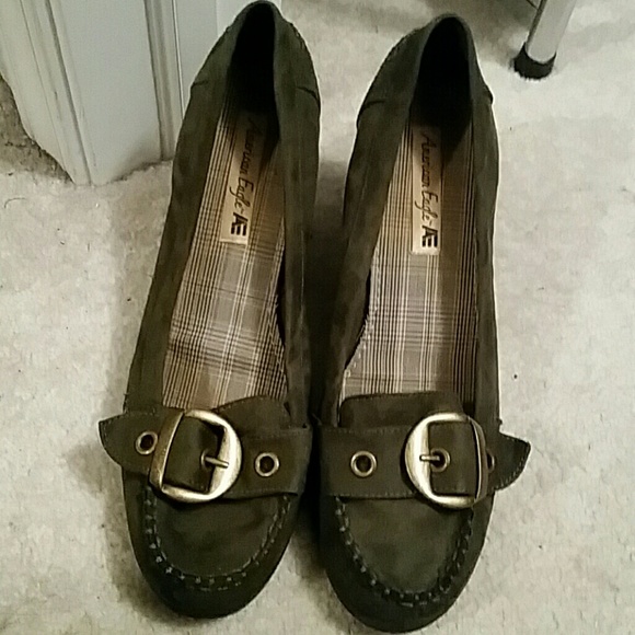 Green Suade Wedge