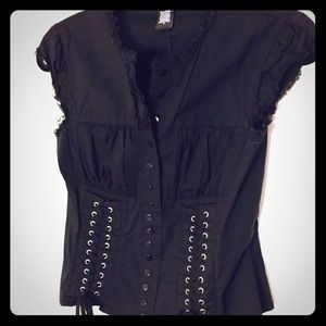 Sexy & Sweet - lace up, cap sleeve top in black