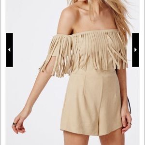 SUEDETTE BANDEAU FRINGE ROMPER NUDE