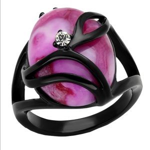 Pink Cats Eye Cubic Zirconia Stainless Steel ring