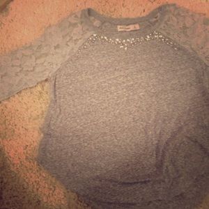 Lace with a tad of bejeweling long sleeve shirt