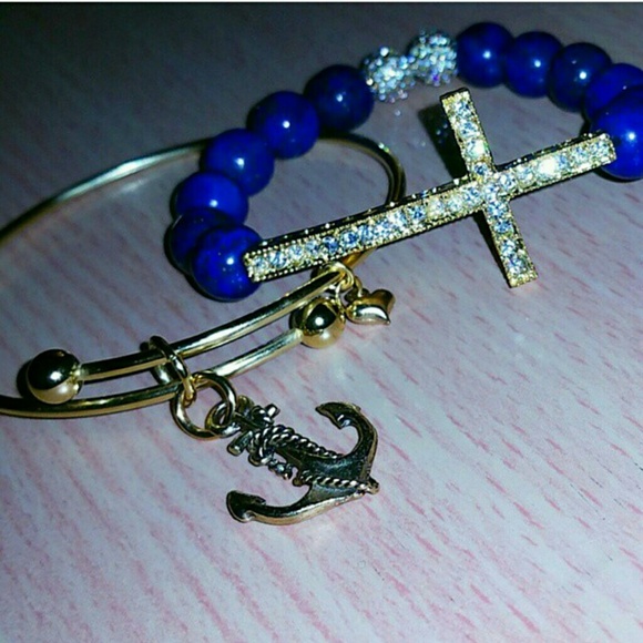 designs by samia Jewelry - Cross & Anchor Gold plated  Bracelet Set NWOT