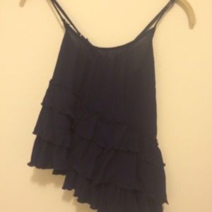 Navy blue, ruffle shirt