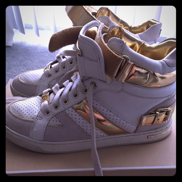 Michael Kors White & Gold Hi Top Sneakers