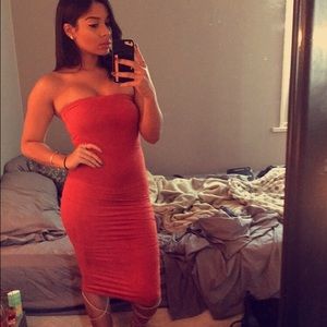 Orange tube dress suede