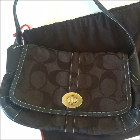 Coach Dark Brown Signature Fabric Handbag - Picture 2 of 4