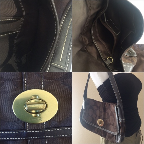Coach Dark Brown Signature Fabric Handbag - Picture 4 of 4