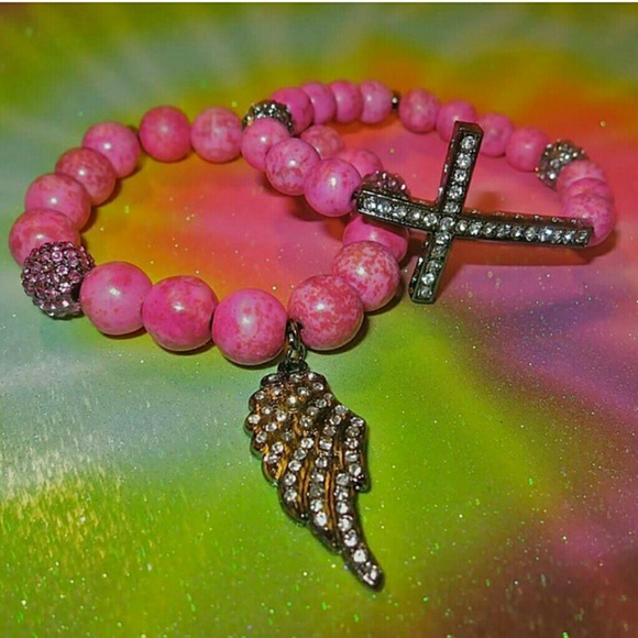 clearance Angel wing and cross bracelet set NWOT