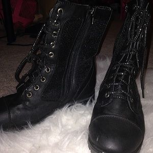 Black Sequin Combat Boots💎