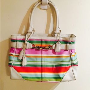 COACH HAMPTONS STRIPED C TOTE
