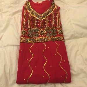 Red festive Beaded Indian dress