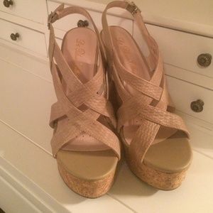 Strappy nude wedges