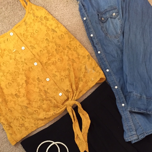 Mustard lace crop top with tie
