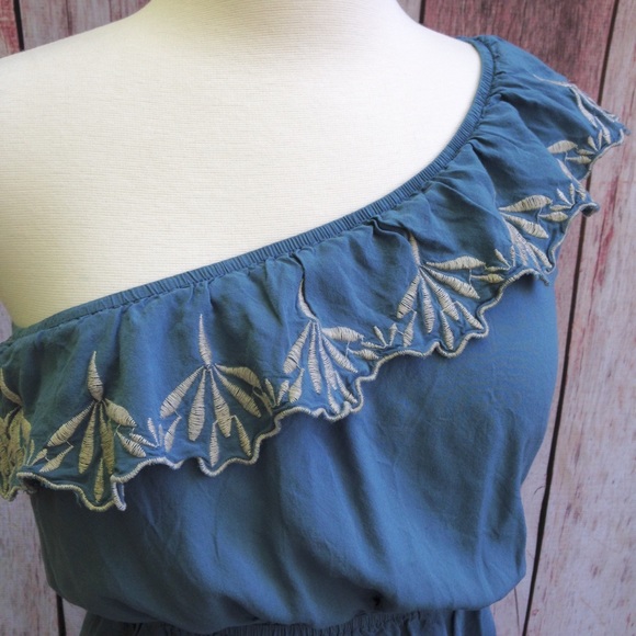 SALE π HP π mine // blue one shouldered top - Picture 2 of 3