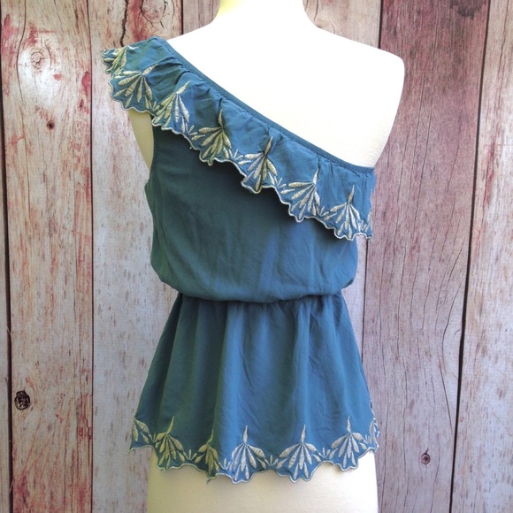 SALE π HP π mine // blue one shouldered top - Picture 3 of 3