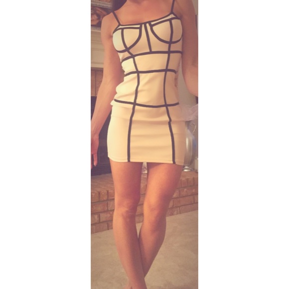 Nude Dress with Black Straps and detail