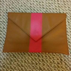 J Crew Tan and Hot Pink Clutch Stripe NWT
