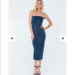Teal suede tube top dress
