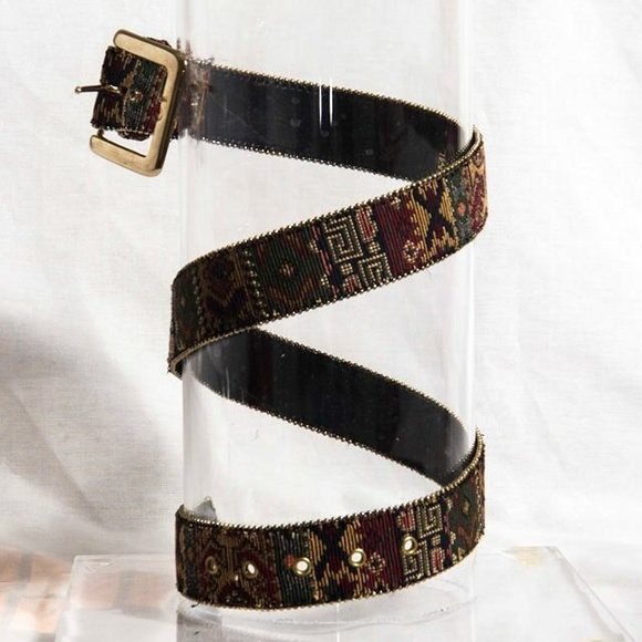 Embroidered Tribal Pattern Belt, Gold Hardware - Picture 2 of 2