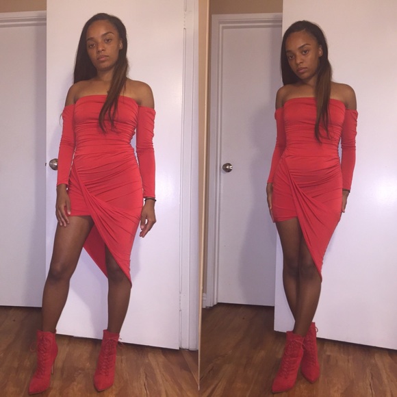 Red off the shoulder dress