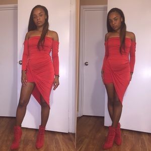 Red off the shoulder dress
