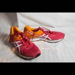 Asics neon orange and pink sneakers