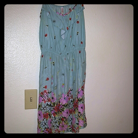 Teal floral summer or spring dress