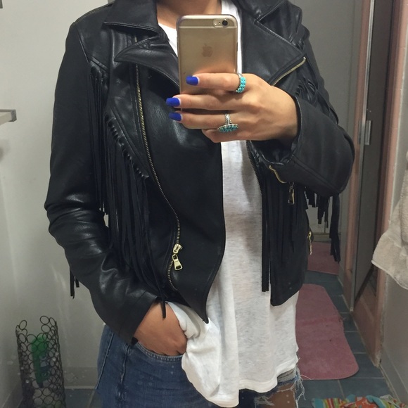 Black leather fringe jacket