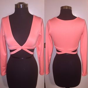Electric pink long sleeve crop top