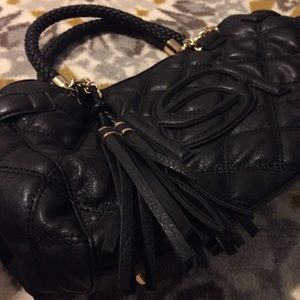 AUTHENTIC Bebe Black Leather Purse with Gold