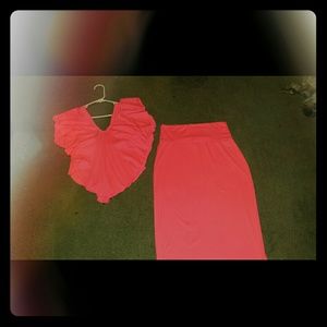 Plus Size Highlighter Pink Crop Top and Skirt Set