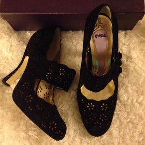 Black Flower Heels by Hale Bob