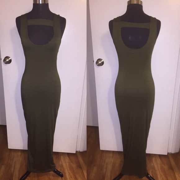 Green plunging neckline dress
