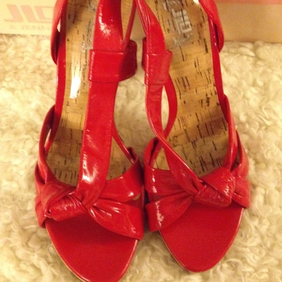 Jennifer Lopez Shoes Jlo Red Patent Cork Sling Back Heels Size 85