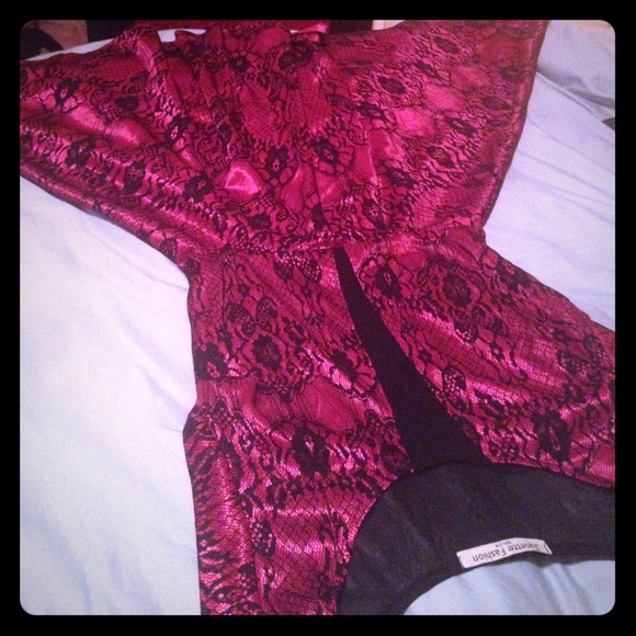 Hot pink lace dress with see through back