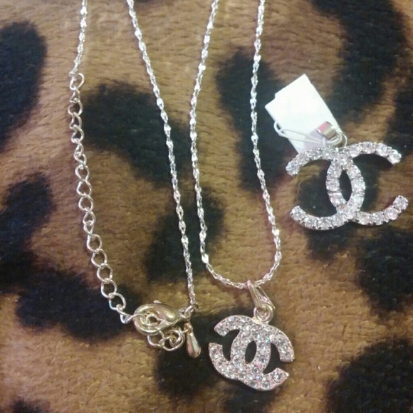 Necklace with extra large rhinestone charm