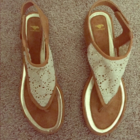 Tan and white crochet sandals